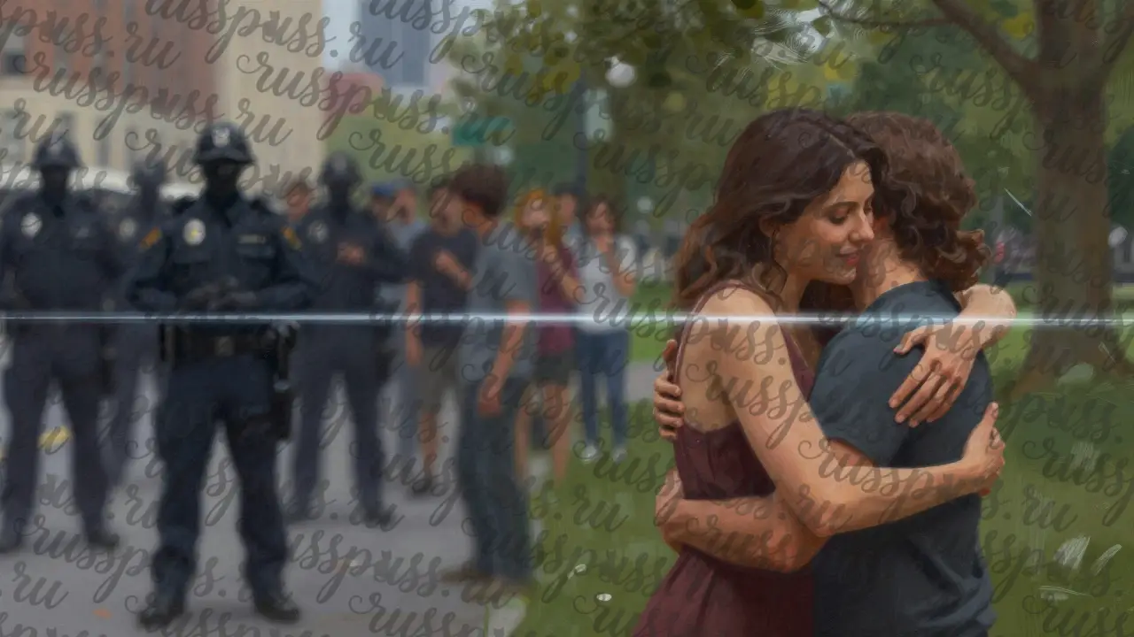 Символическая граница разделяет романтические моменты и обеспокоенных прохожих в парке.