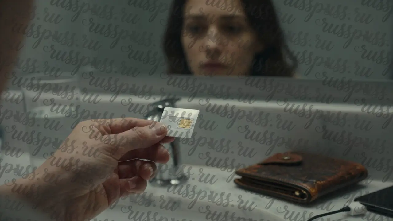 Рука держит вторую сим-карту в ванной, на фоне зеркала — уставшие глаза.