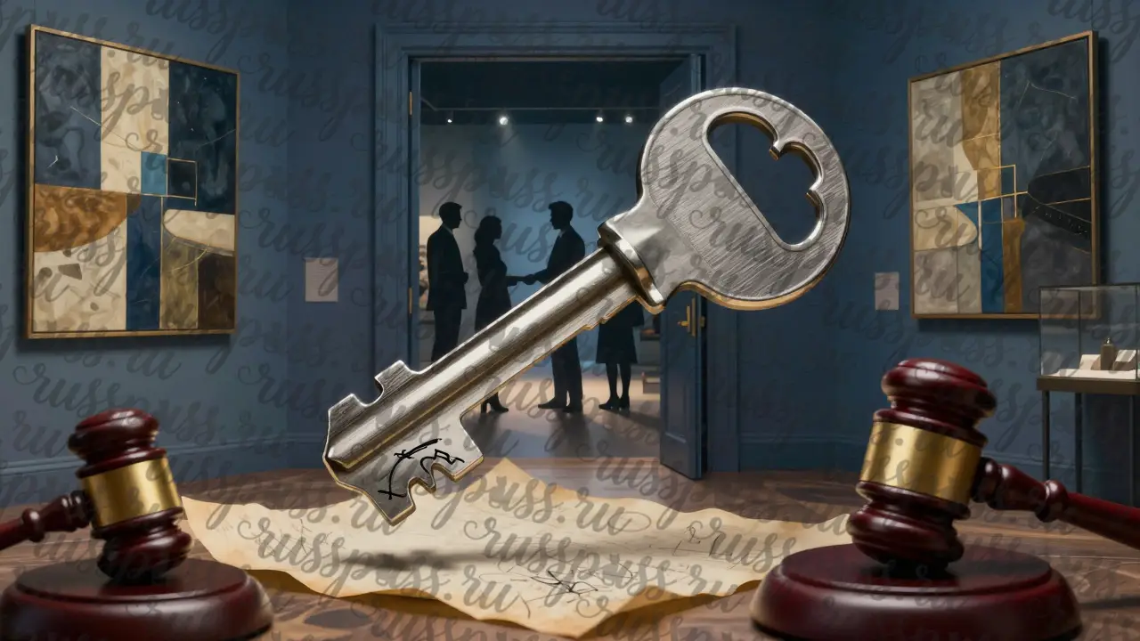 Ключ из кистей и подписей открывает дверь в закрытый мир искусства, где коллекционеры обмениваются рукопожатиями.