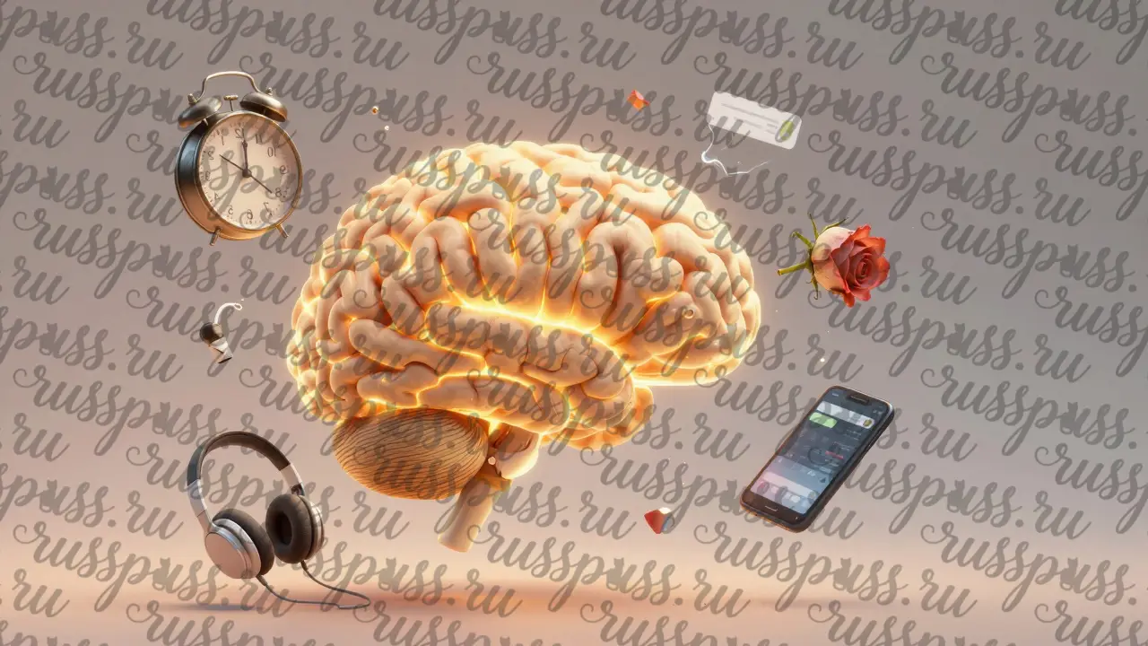 Абстрактное изображение мозга, окутанного тёплым светом, с фрагментами симулированных отношений.